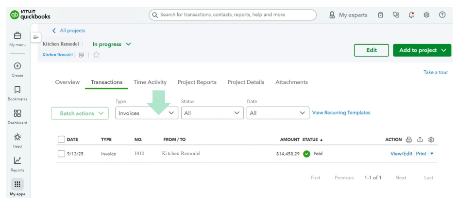 project invoice status